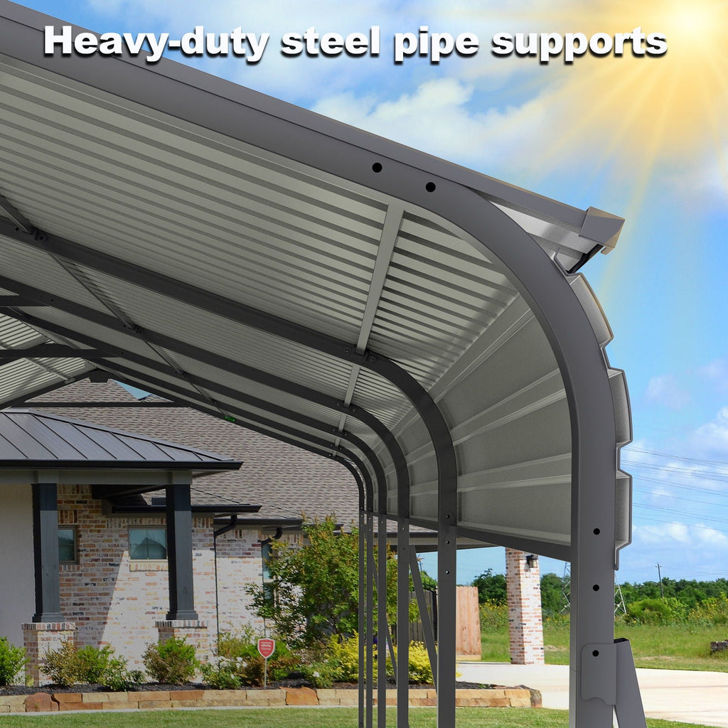 Heavy Duty Metal Carport with Galvanized Steel Roof - Gray