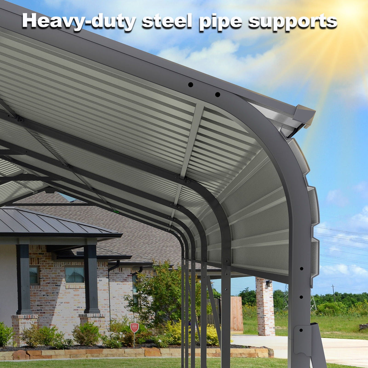 Heavy Duty Metal Carport with Galvanized Steel Roof - Gray