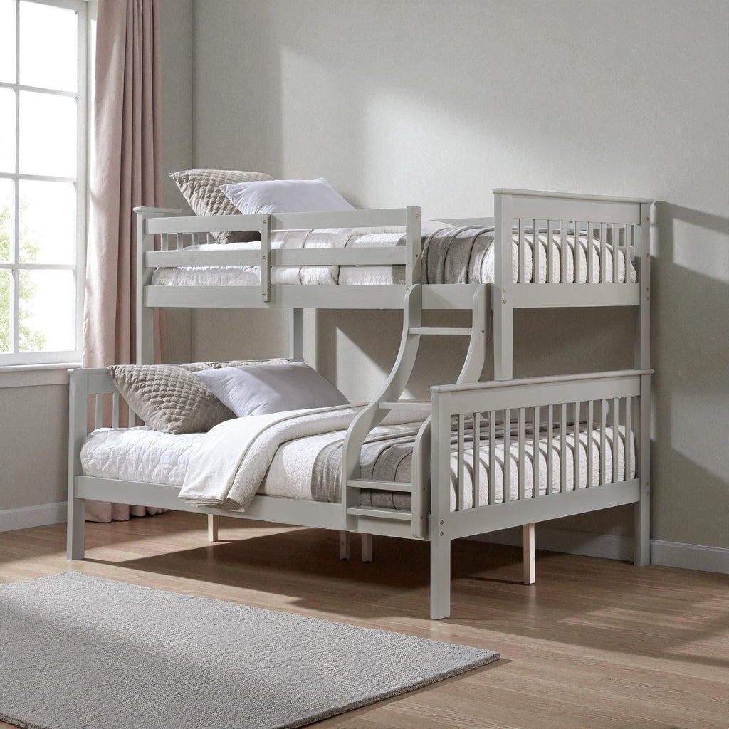 Twin Over Full Bunk Bed with Secure Ladder and Slat System - Dark Red or Gray