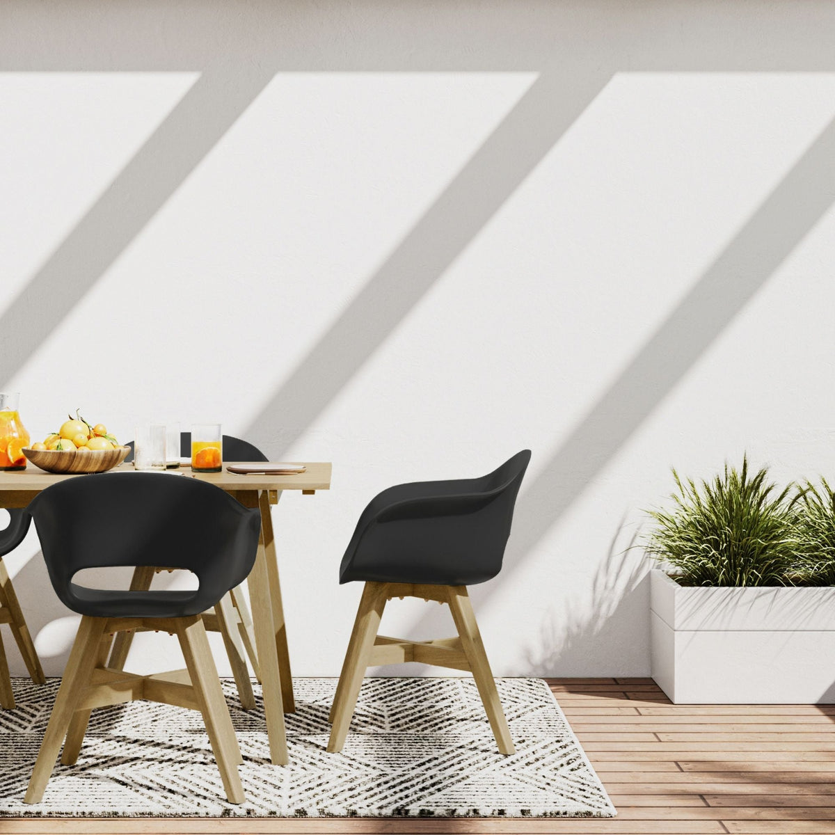 Outdoor Dining Chair Set of 2 with Solid Acacia Base - Black or Gray
