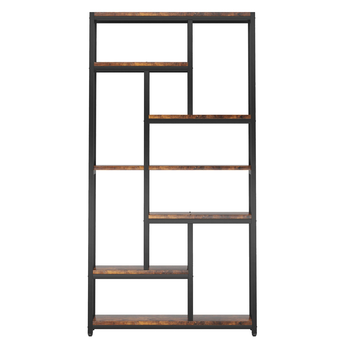 Extra Tall 7 Tier Industrial Etagere Bookcase with 10 Shelves Organizer - Dark Brown or Black
