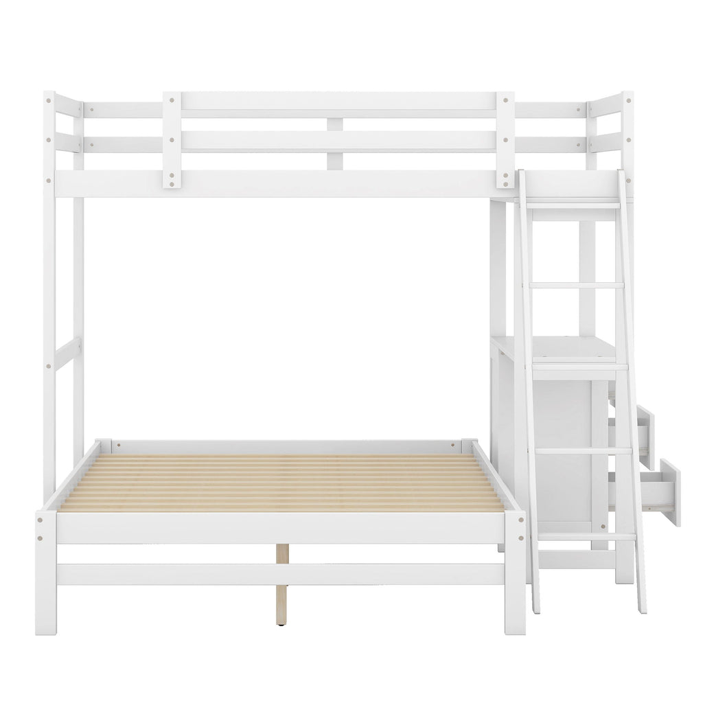 Bunk Bed with Built-In Desk and 3 Drawers - Twin over Full