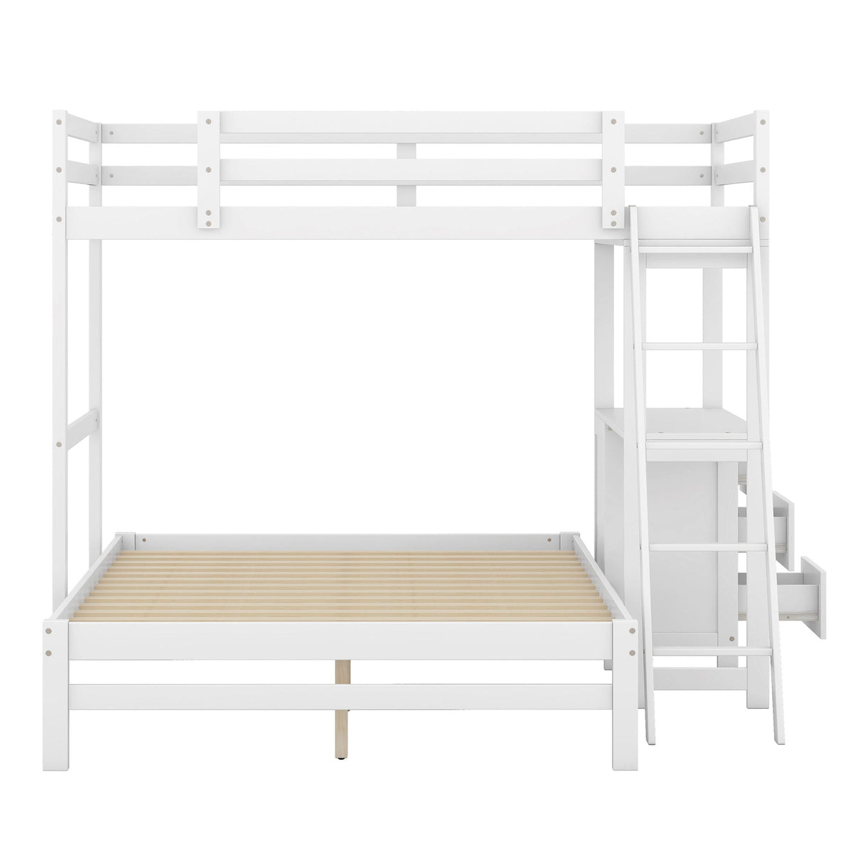 Bunk Bed with Built-In Desk and 3 Drawers - Twin over Full