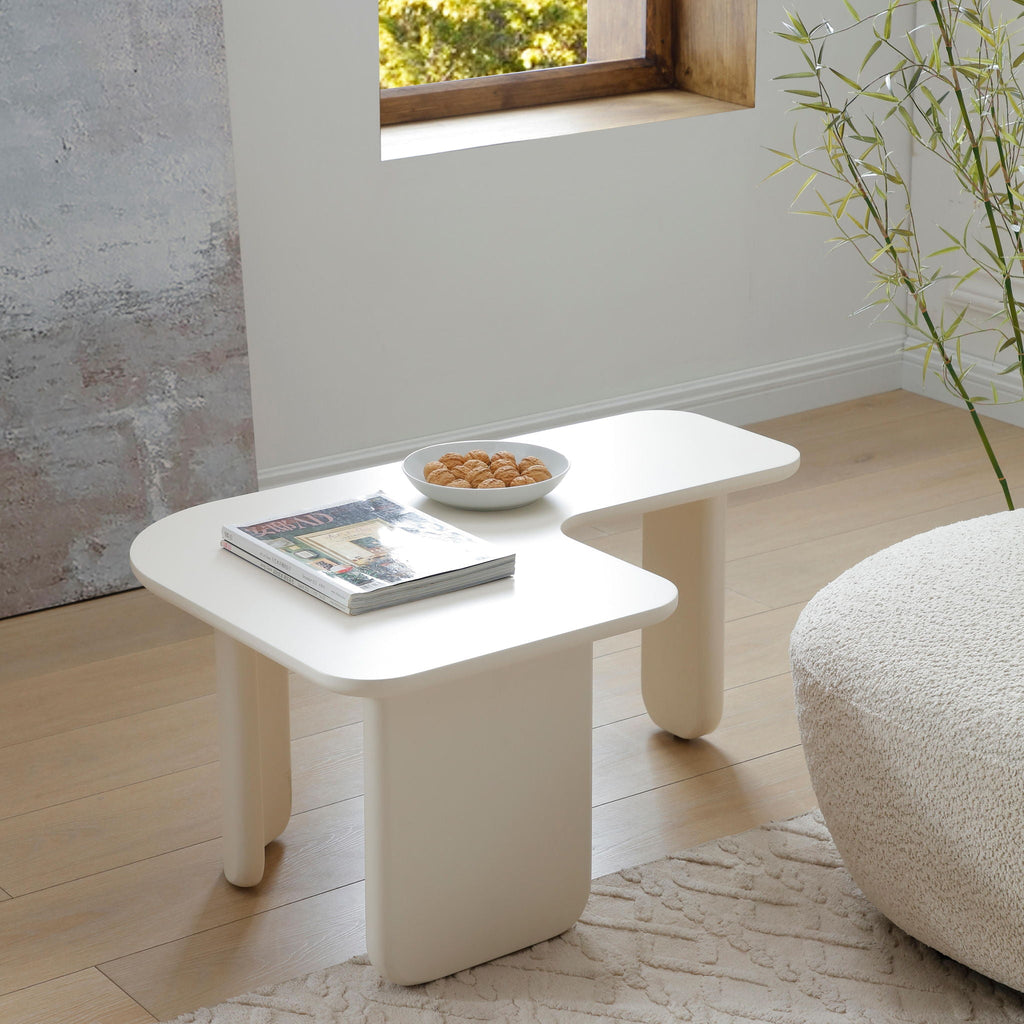 L-Shape Coffee Table with Modular Nesting Design - White or Dark Brown