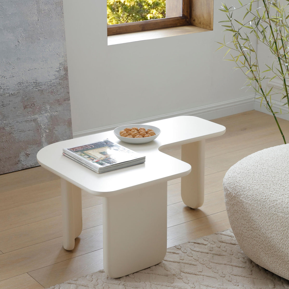 L-Shape Coffee Table with Modular Nesting Design - White or Dark Brown