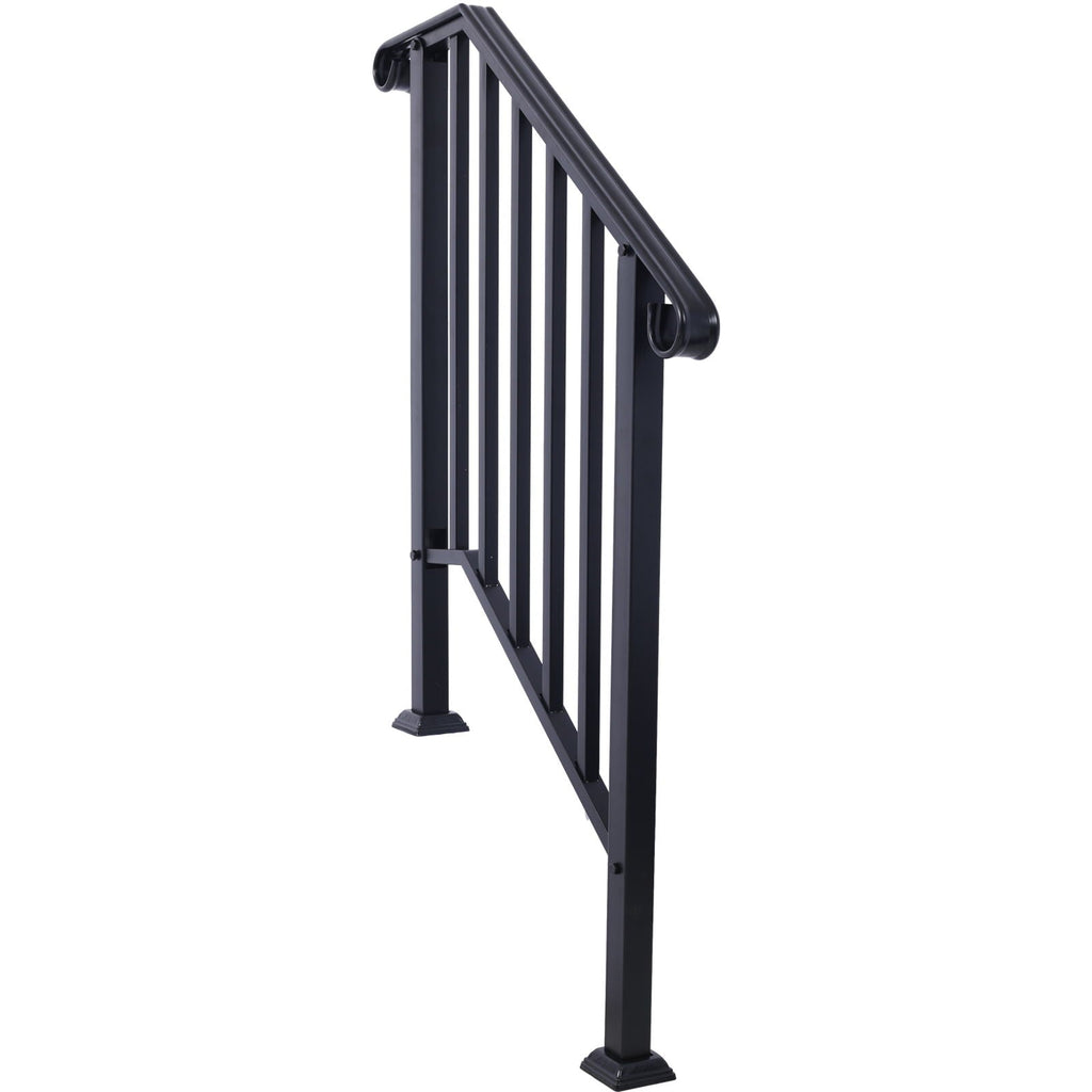 Wrought Iron Outdoor Handrail for 2 or 3 Steps with Rustproof Finish - Black