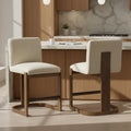 Modern Bar Stools Set of 2 with Plush Polyester Cushion - Walnut & Beige