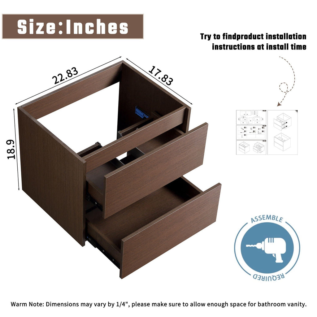 Wall Mounted Floating Bathroom Vanity with Sink and Cabinet - Dark Brown
