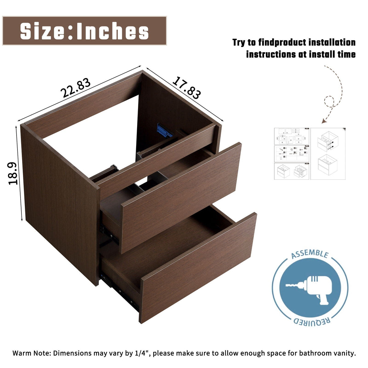 Wall Mounted Floating Bathroom Vanity with Sink and Cabinet - Dark Brown