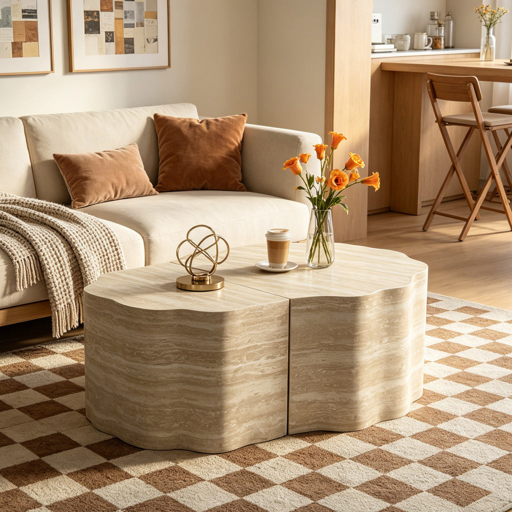 Round Coffee Tables Set of 2 with Modern Minimalist Design - Wood & MDF