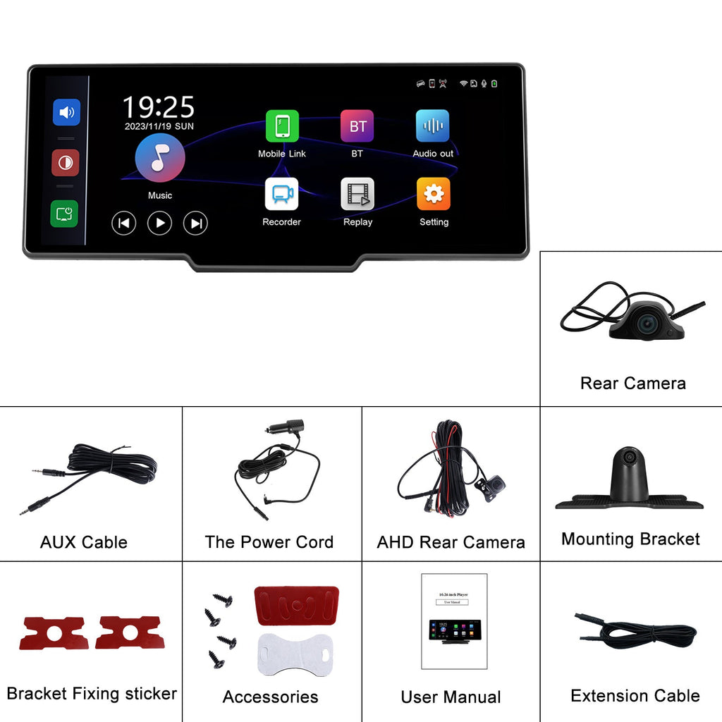 HD PND1026-inch DVR With Rear View Three-way CameraCarplayAndroid Autoreversing
