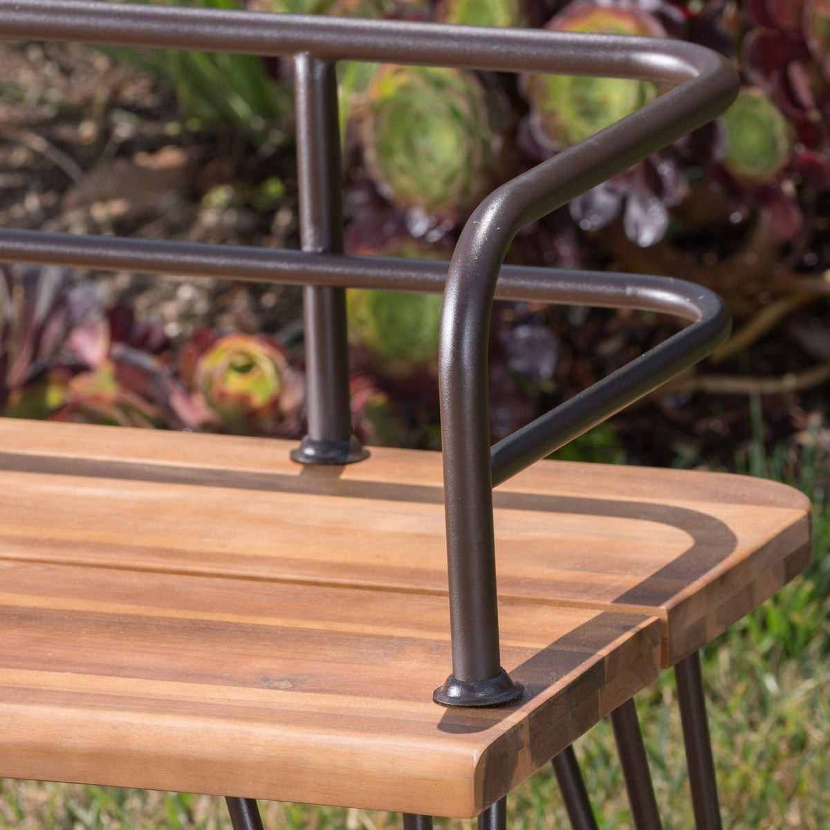 Teak Outdoor Bench with Powder Coated Iron Frame – Teak