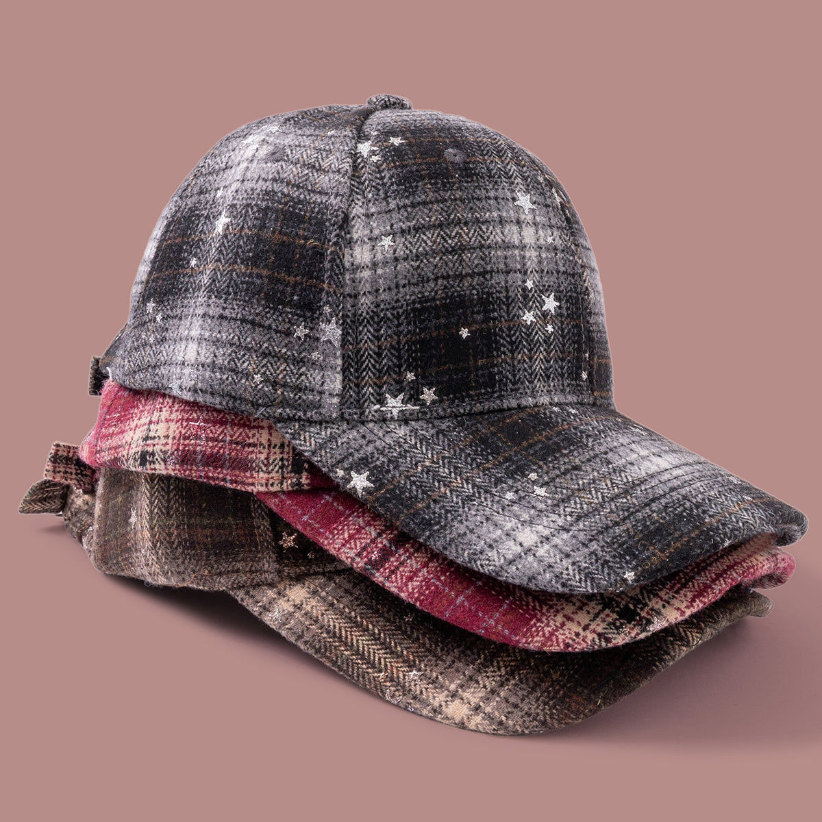 Wool Check Pattern Baseball Cap