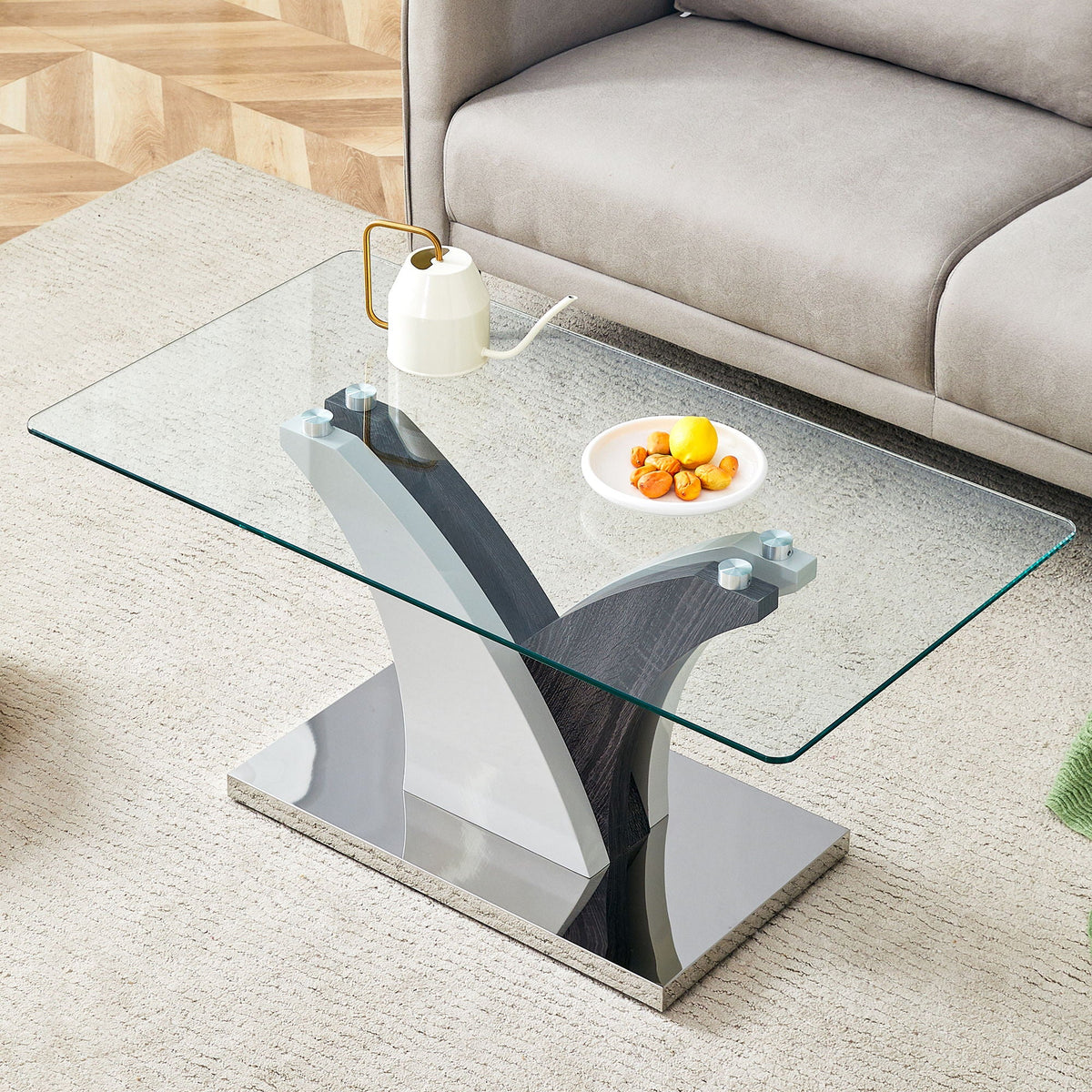 Rectangular Coffee Table with Tempered Glass Countertop - Gray