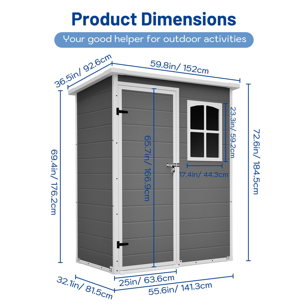 5x3ft Resin Shed with Weather-Resistant Resin - Gray