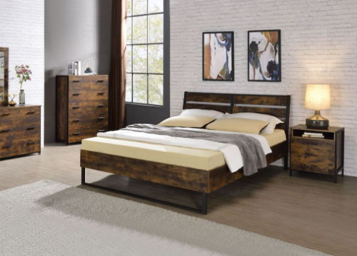 Juvanth Rustic Bed King Panel with Under Bed Storage Option – Dark Brown