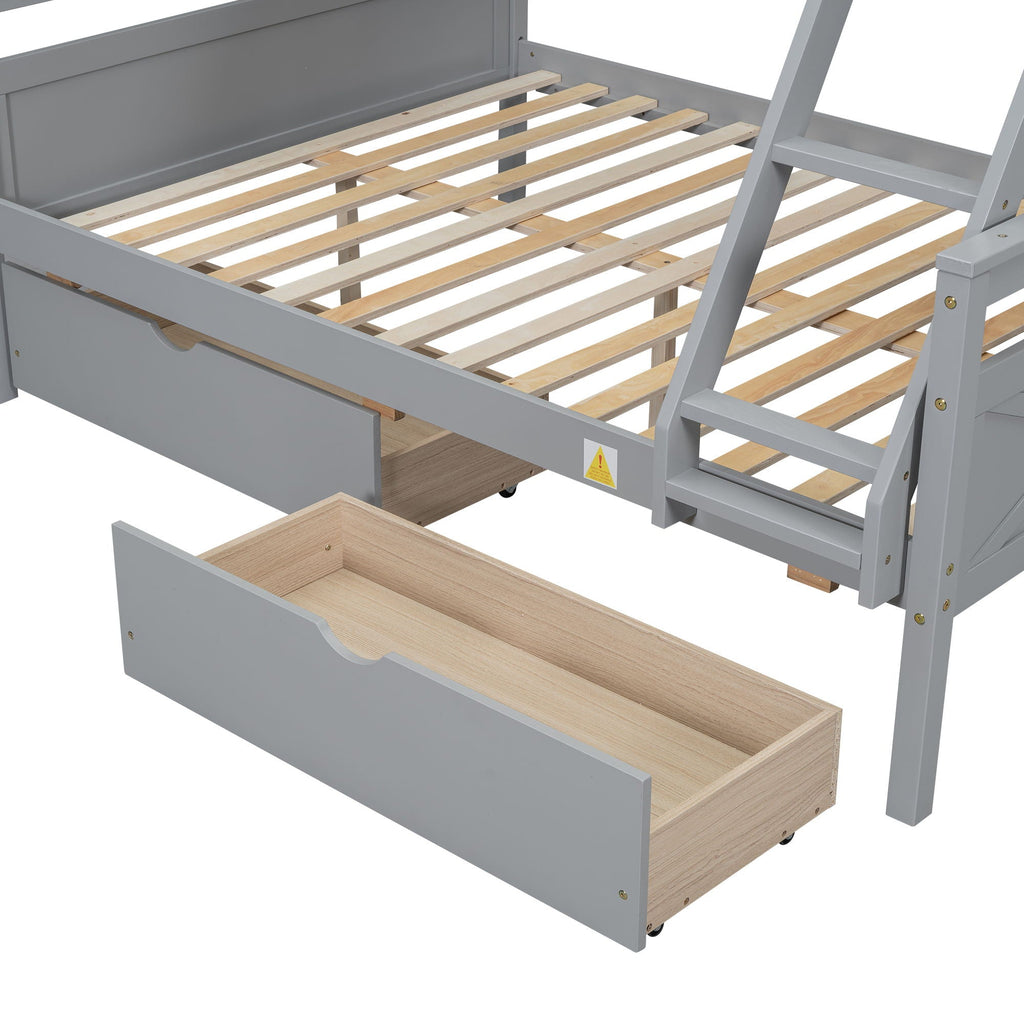 Twin Over Full Bunk Bed with Ladder and Storage Options - White or Dark Gray