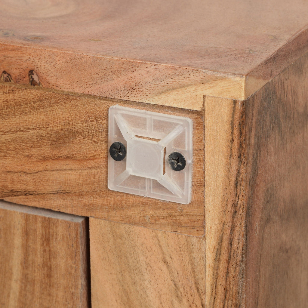 Boho Handcrafted 3 Door Sideboard, Carved Texture & Artisanal Charm - Natural