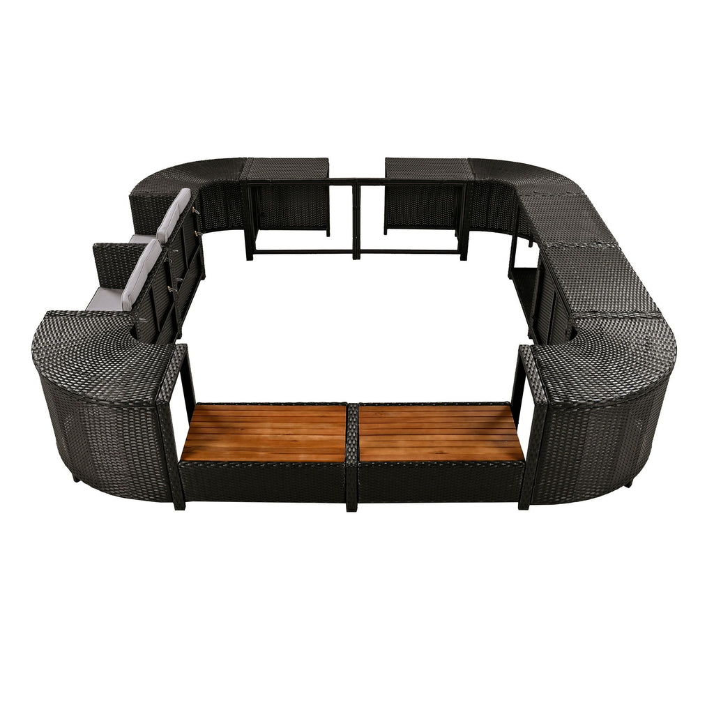 Spa Surround Outdoor Rattan Sectional Sofa Set with Storage - Dark Gray or Beige