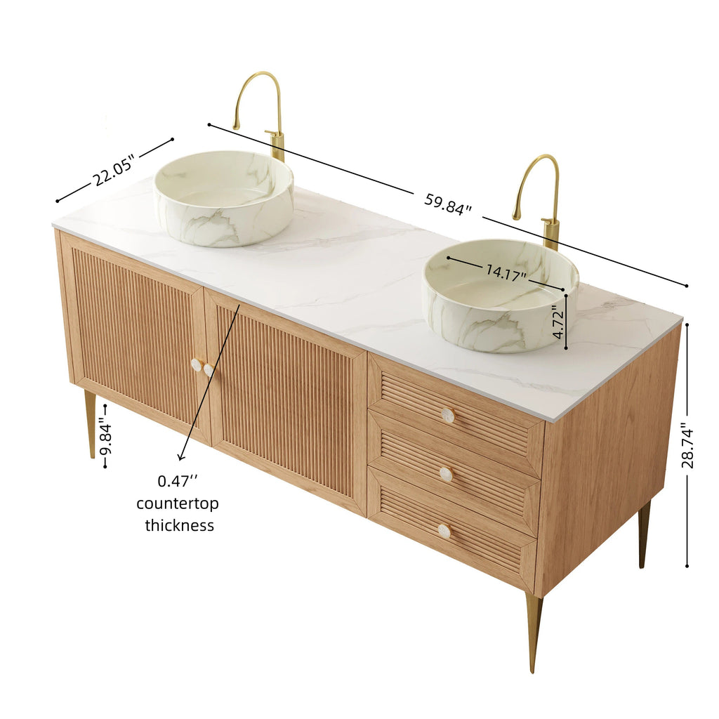 Munin 60" Bathroom Vanity with Sink - Freestanding Cabinet, Ceramic Basin