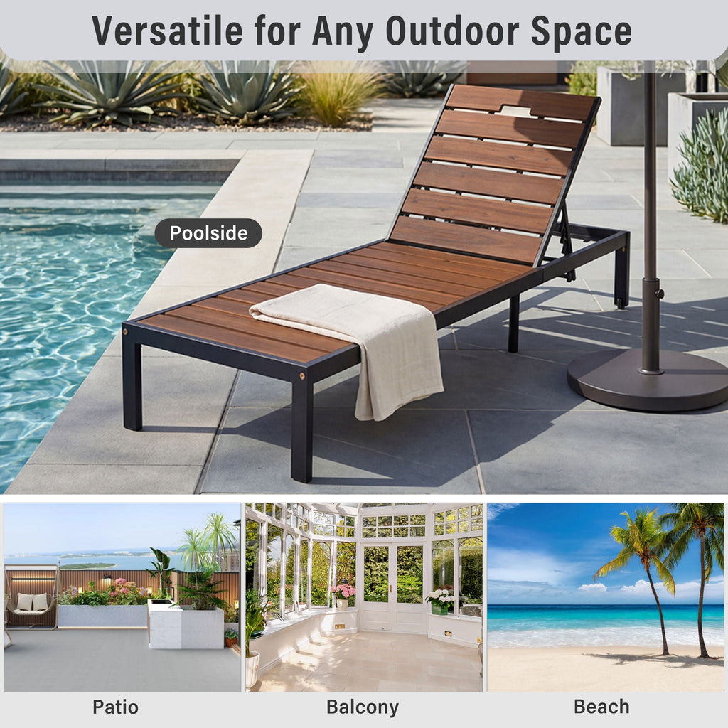 Outdoor Chaise with Adjustable Backrest - Light Brown or Dark Brown