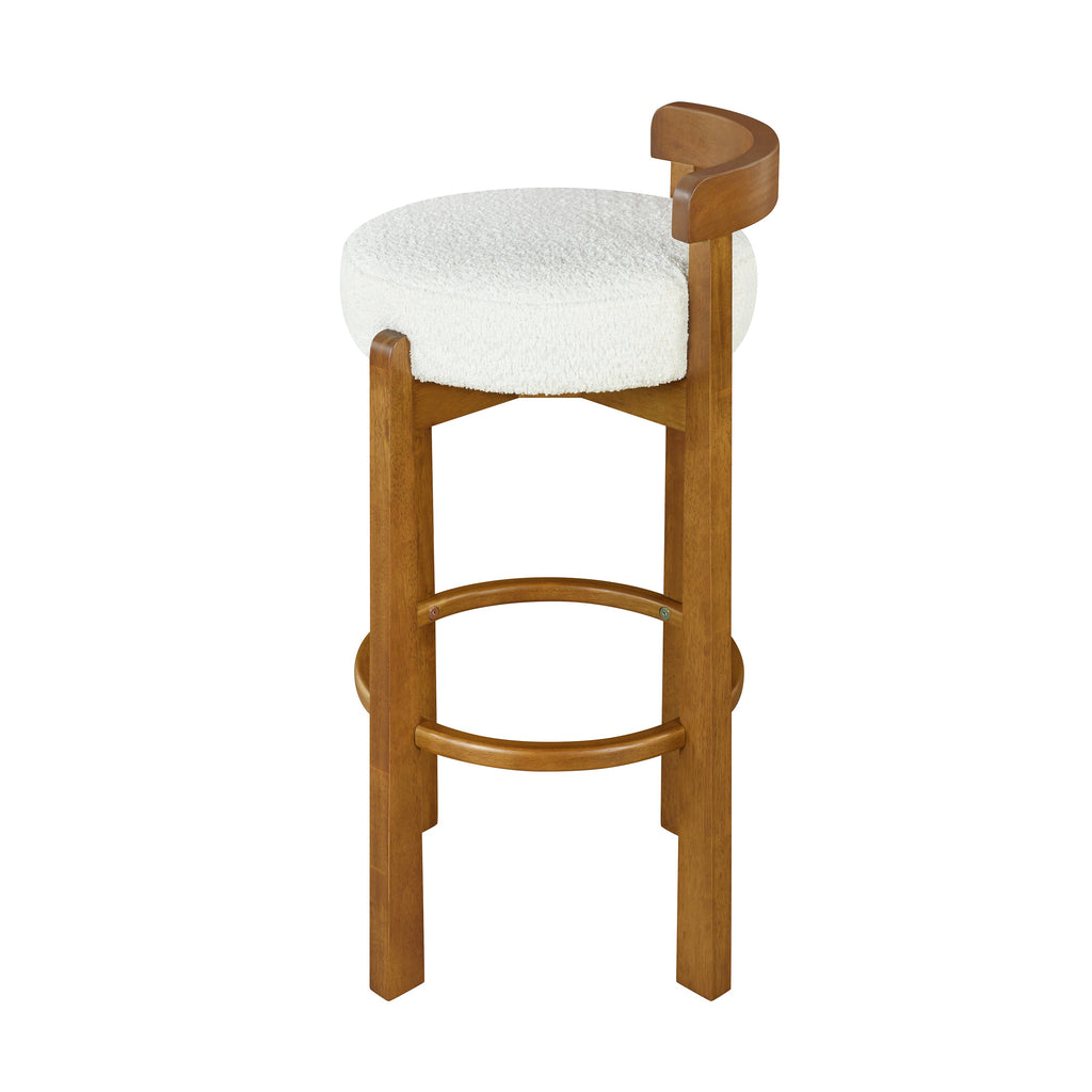 Walnut Wooden Low Back Barstool with Padded White Seat - Walnut