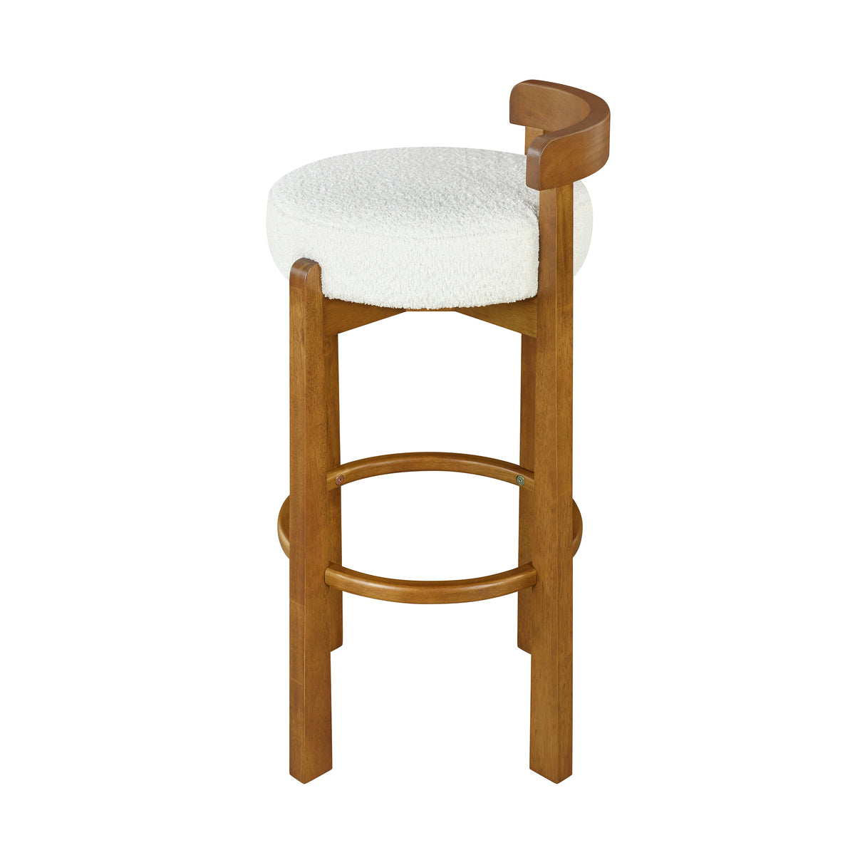 Walnut Wooden Low Back Barstool with Padded White Seat - Walnut