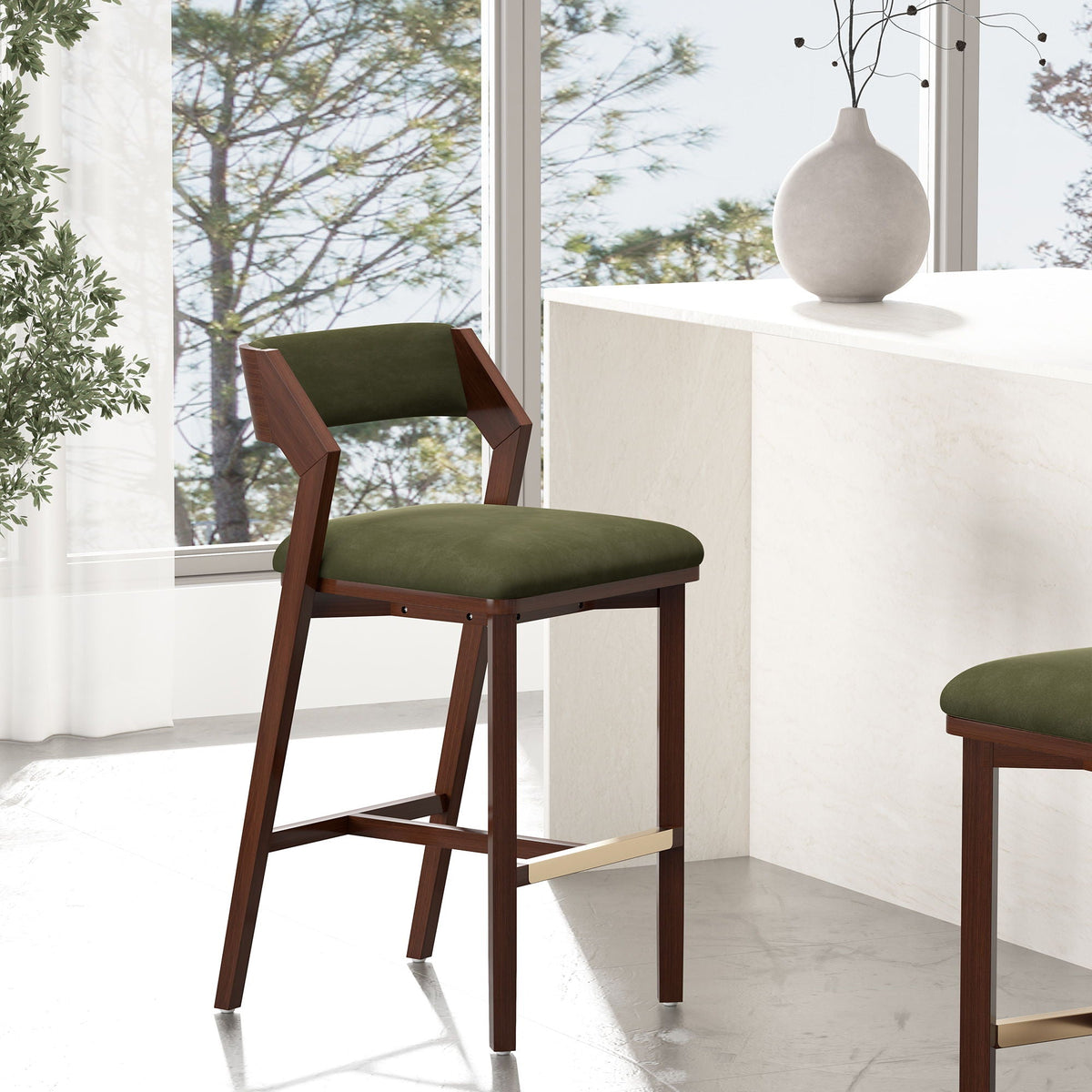 Bar Height Barstool with Backrest - Pearl Silver, White, Black, Dark Green