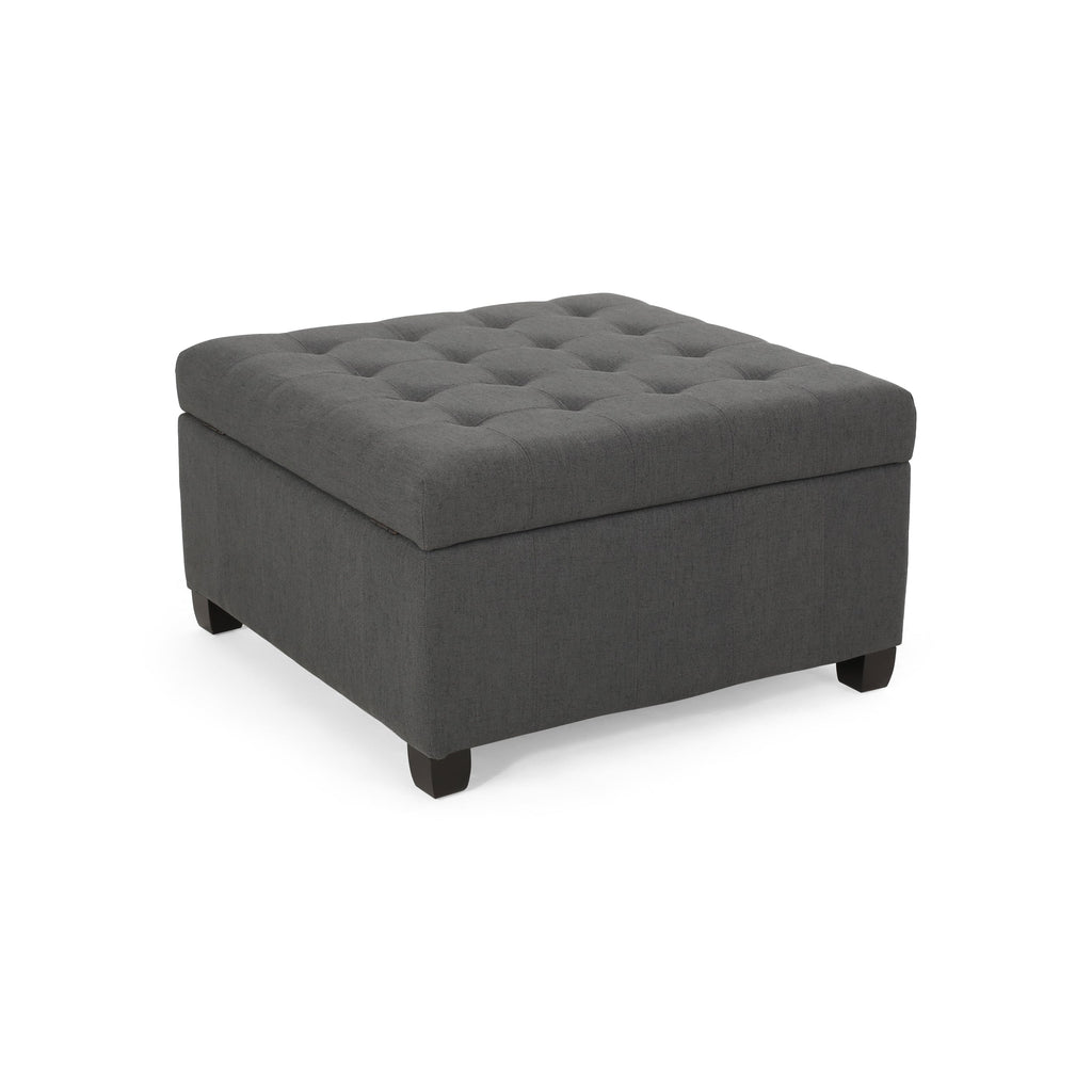 Upholstered Tufted Fabric Storage Ottoman with Hidden Storage - Dark Gray