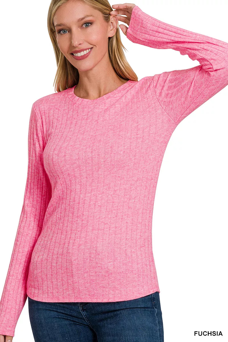 Zenana Ribbed Long Sleeve Round Neck T-Shirt