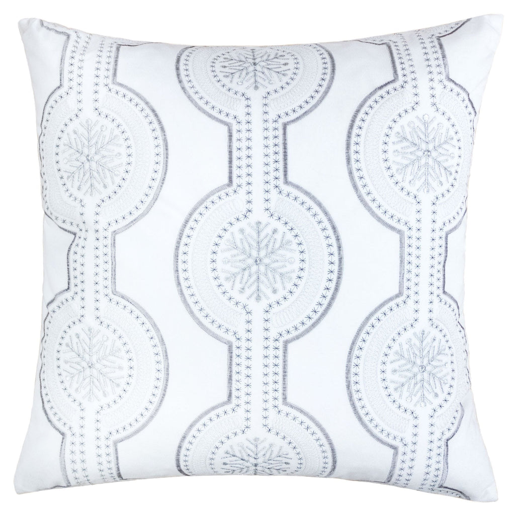 White Holiday Embroidered Velvet Throw Pillow with Insert