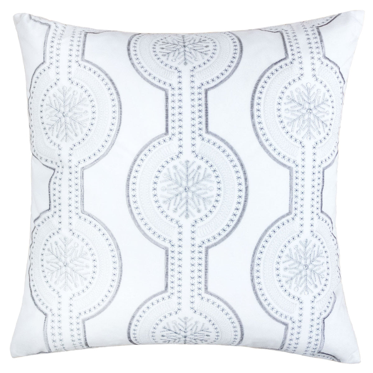 White Holiday Embroidered Velvet Throw Pillow with Insert