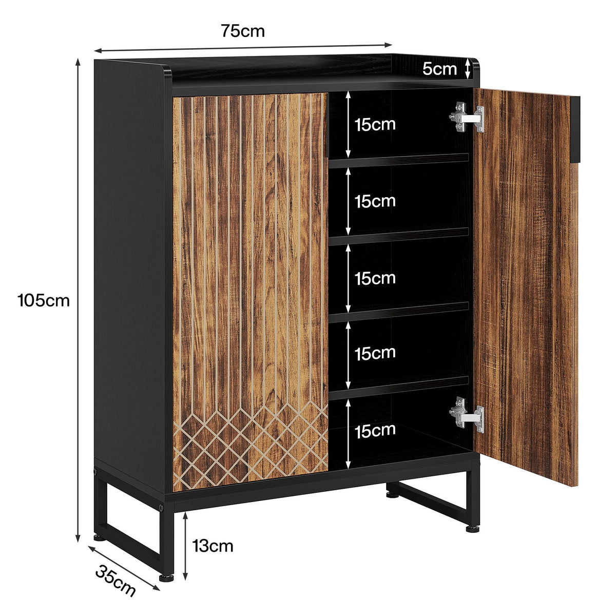 5 Tier Shoe Cabinet with Doors - Compact Storage Organizer