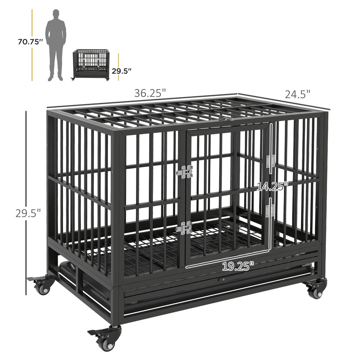 Pawhut 36" Heavy Duty Dog Crate Metal Cage Kennel