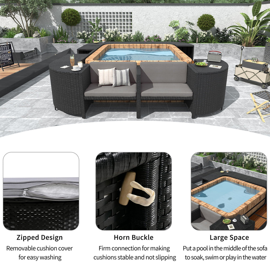 Spa Surround Outdoor Rattan Sectional Sofa Set with Storage - Dark Gray or Beige