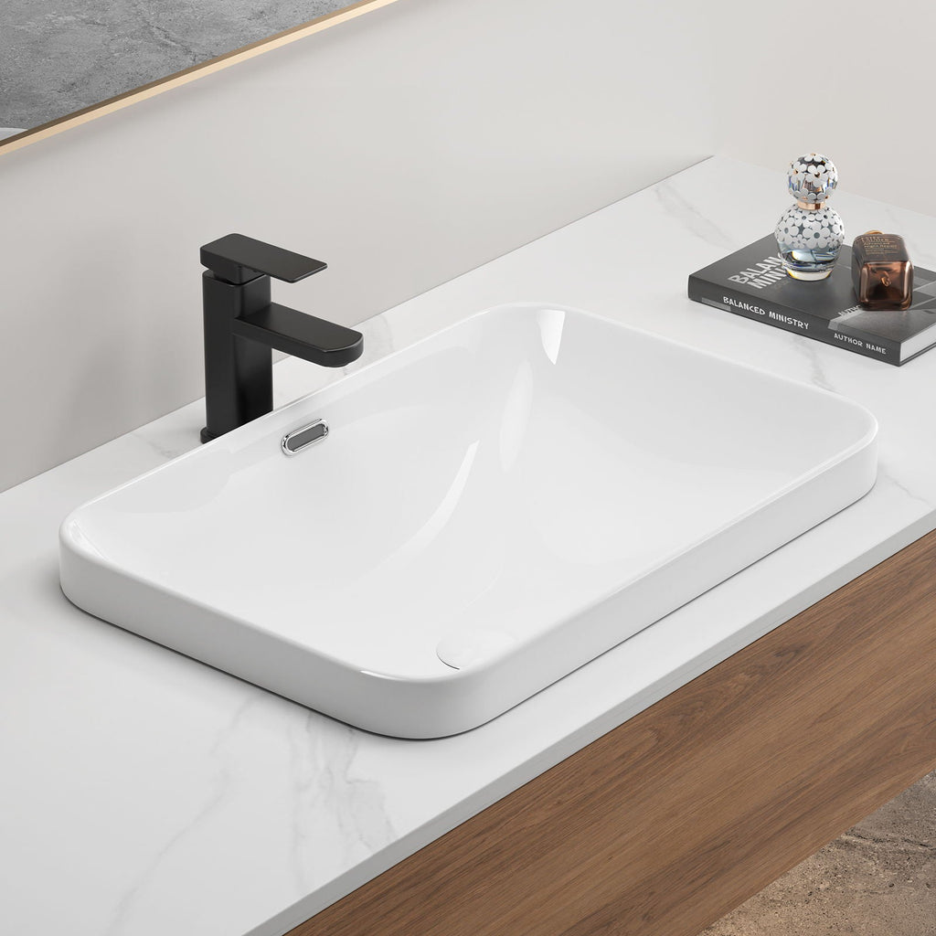 Undermount Bathroom Sink with Seamless Integration - Milk White
