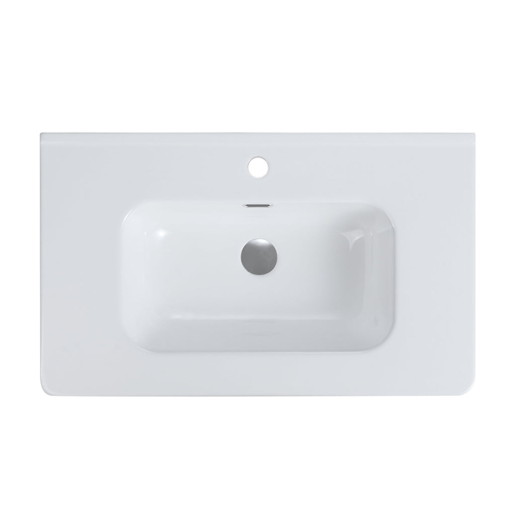 Glossy White Ceramic Integrated Bathroom Sink with Sleek Design - Gloss White