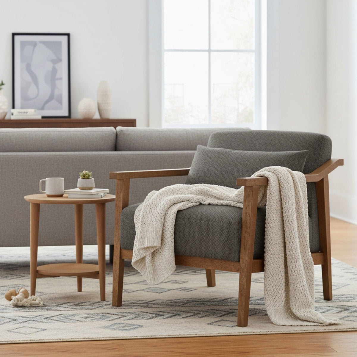 Arm Accent Chair with Lumbar Pillow - White or Dark Gray