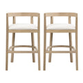 Modern Bar Stools Set of 2 with Upholstered Seats and Cutout Barrel Back - Beige