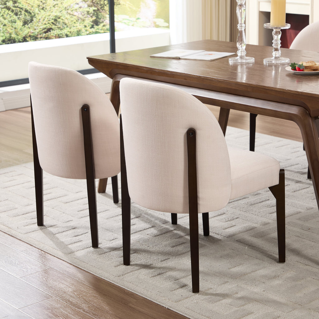 Wooden Dining Chairs Set of 2 with Fabric Upholstery - Beige