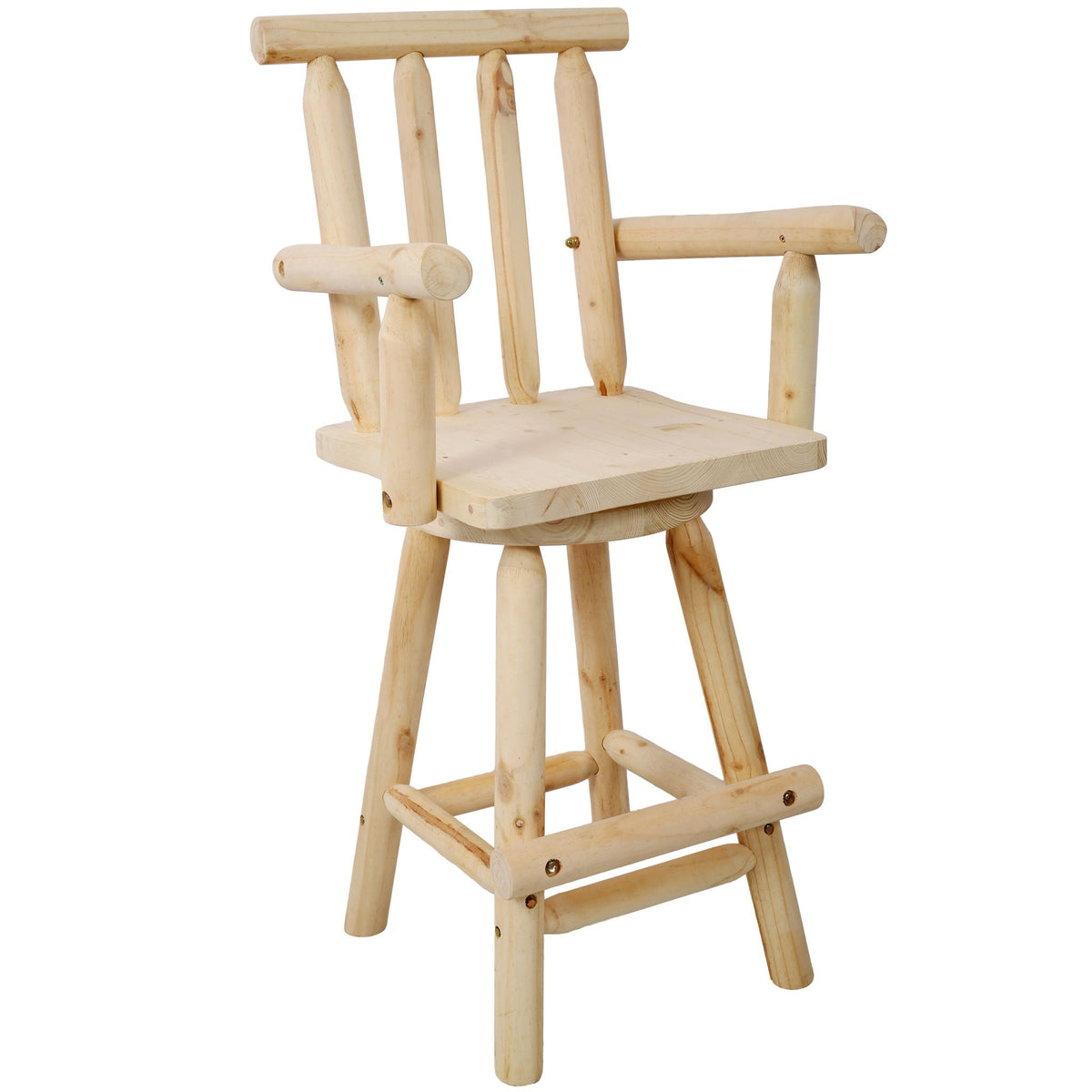 Rustic Bar Stool with Wide Armrest and 360° Swivel - Dark Brown or Light Brown