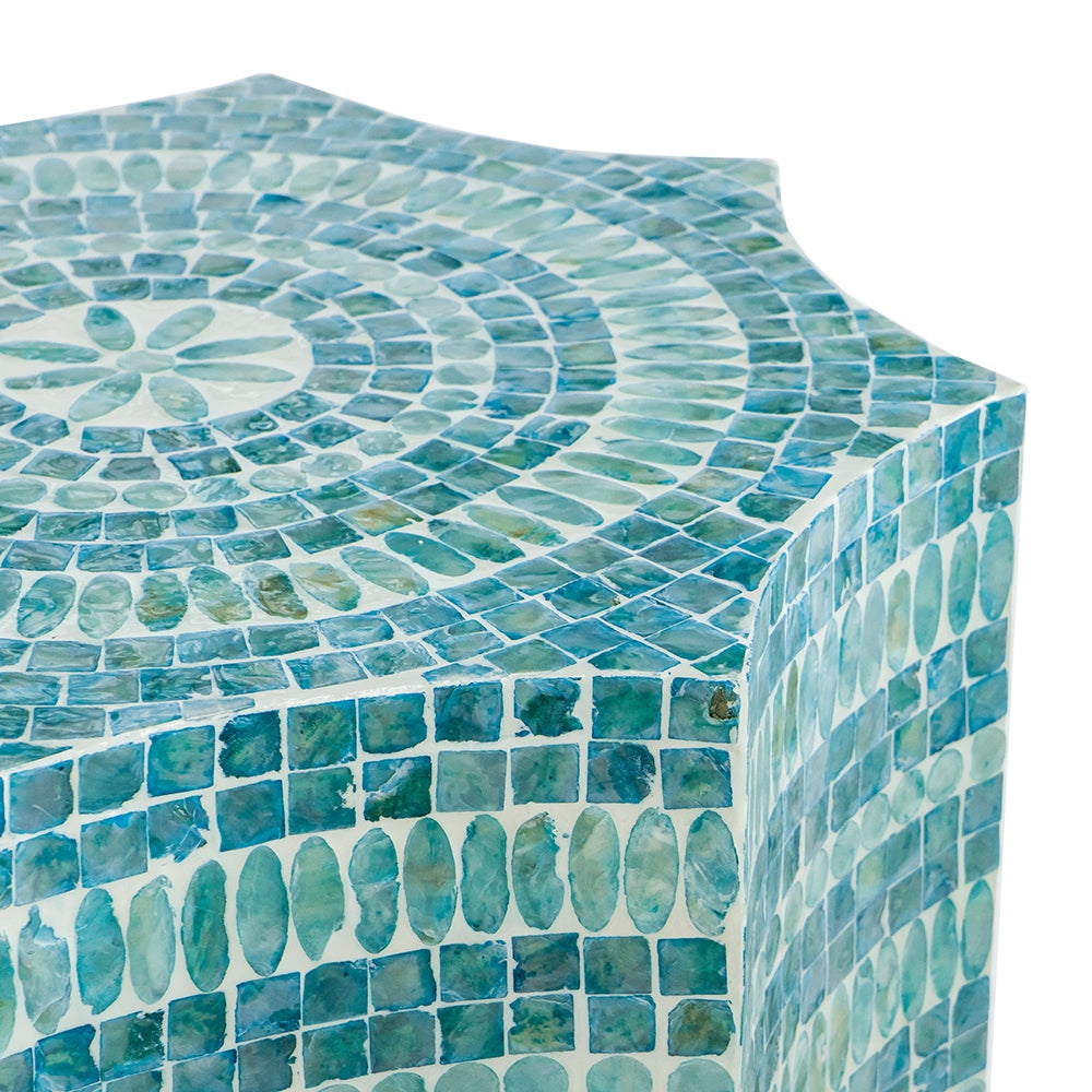 Capiz Design Pedestal Stool with Starburst Capiz Inlay - 17x17x20 Inches