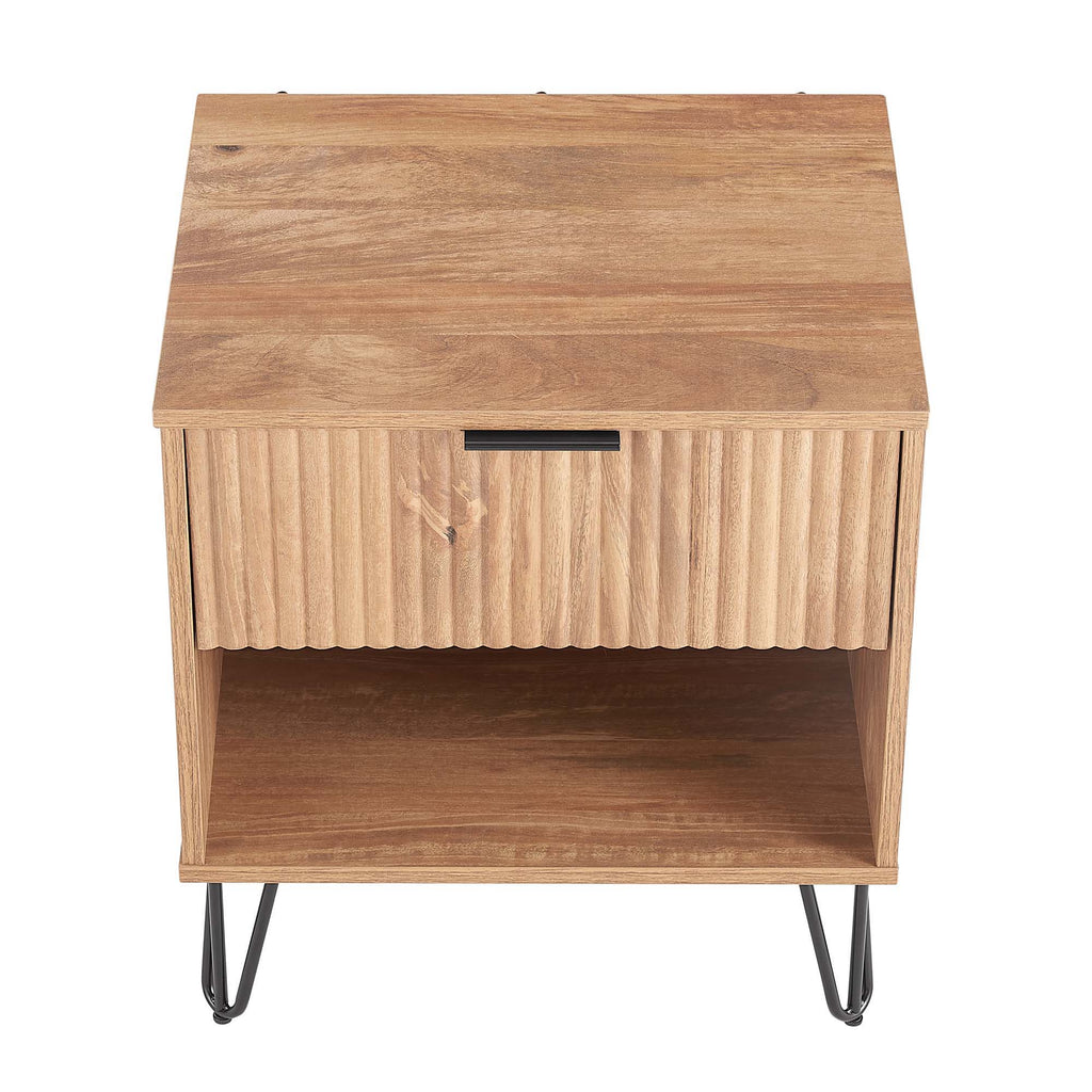 Modern Nightstand with Fluted Drawer and Metal Handles - Multiple Colors