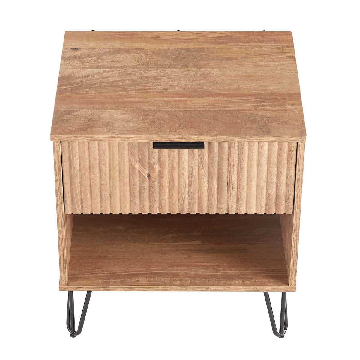 Modern Nightstand with Fluted Drawer and Metal Handles - Multiple Colors