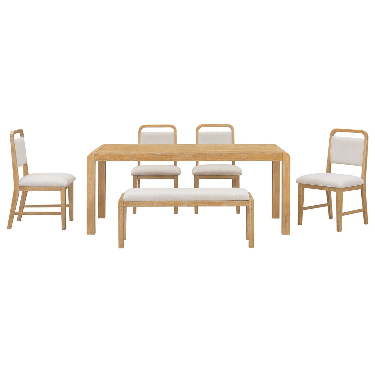 Extendable Dining Table Set with 4 Upholstered Chairs and 1 Bench
