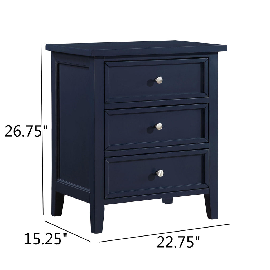 3 Drawer Nightstand with Metal Glides - White, Blue, Dark Green