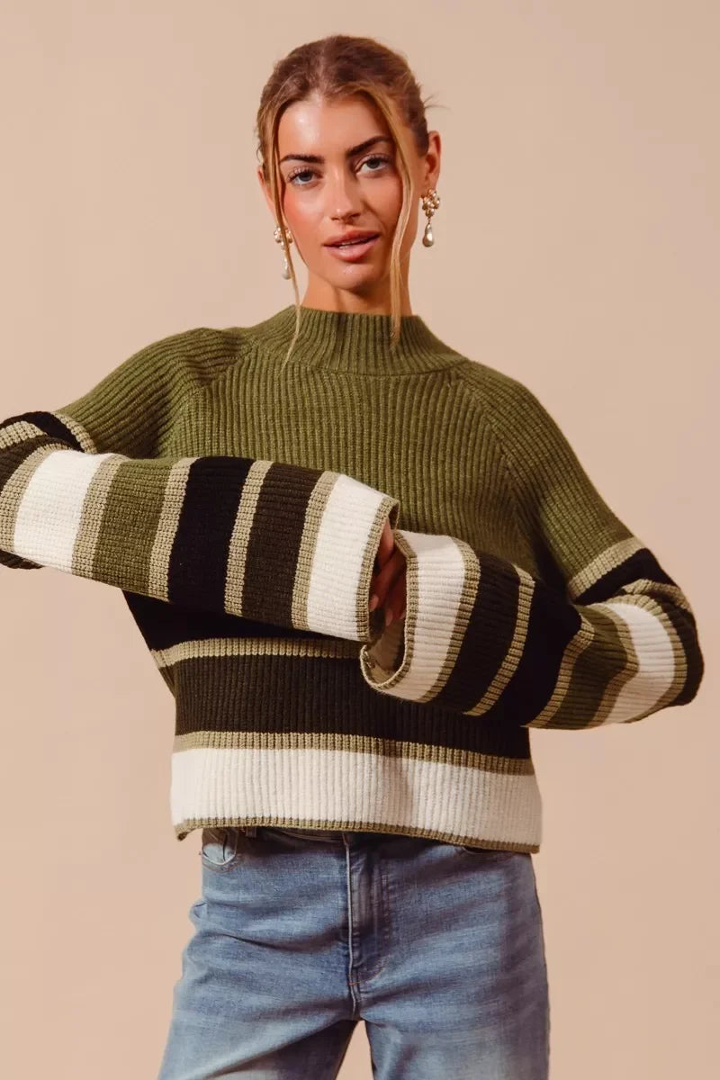 SO ME Multi Color Striped Mock Neck Sweater