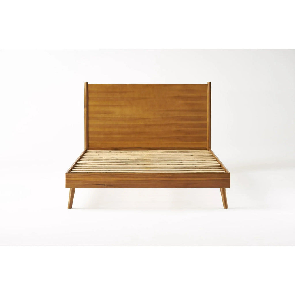 Mid-Century Wood Platform Bed with Heavy-Duty Support - Light Brown