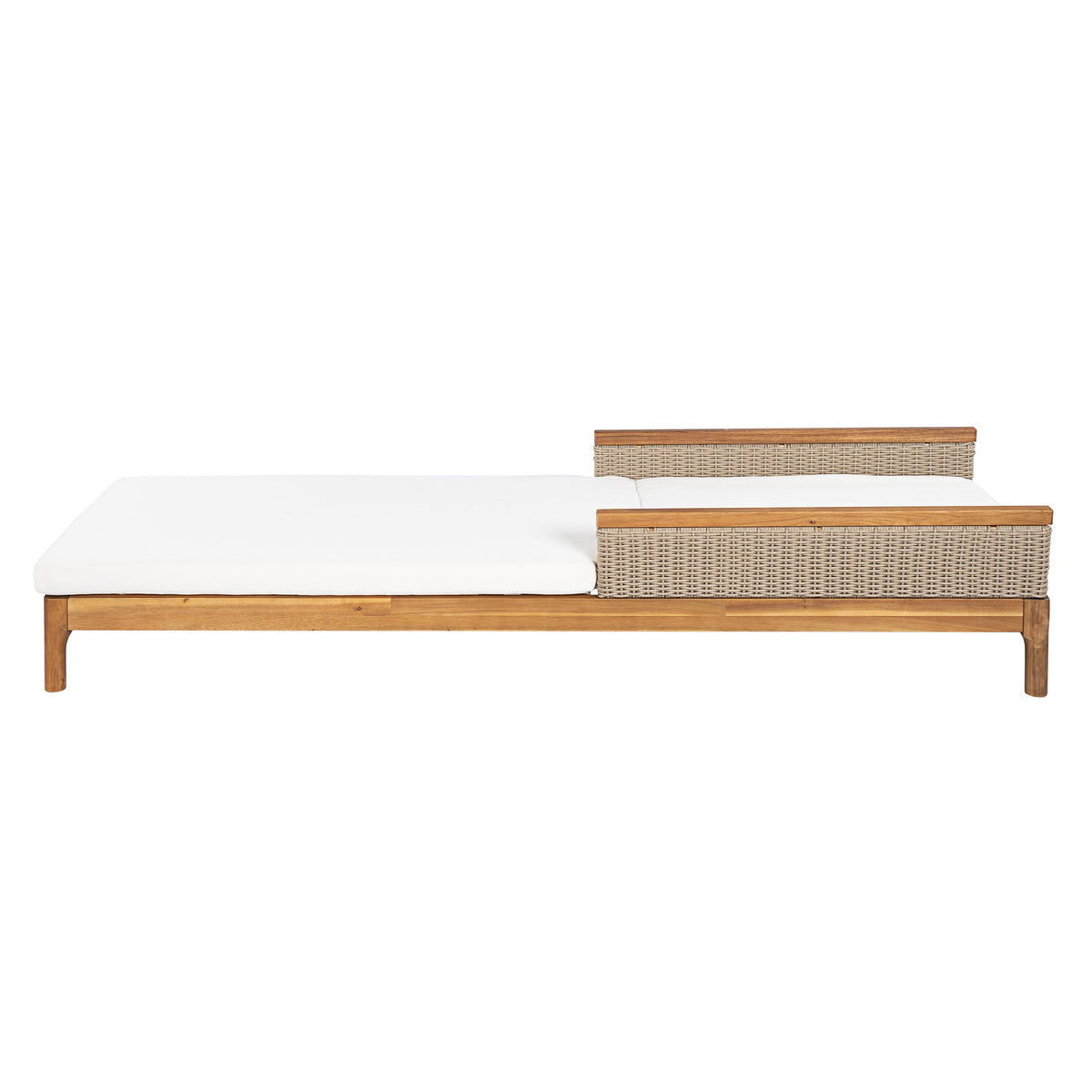 Solid Acacia Wood Sun Lounger Set of 2 with Cushions - Beige & Light Grey