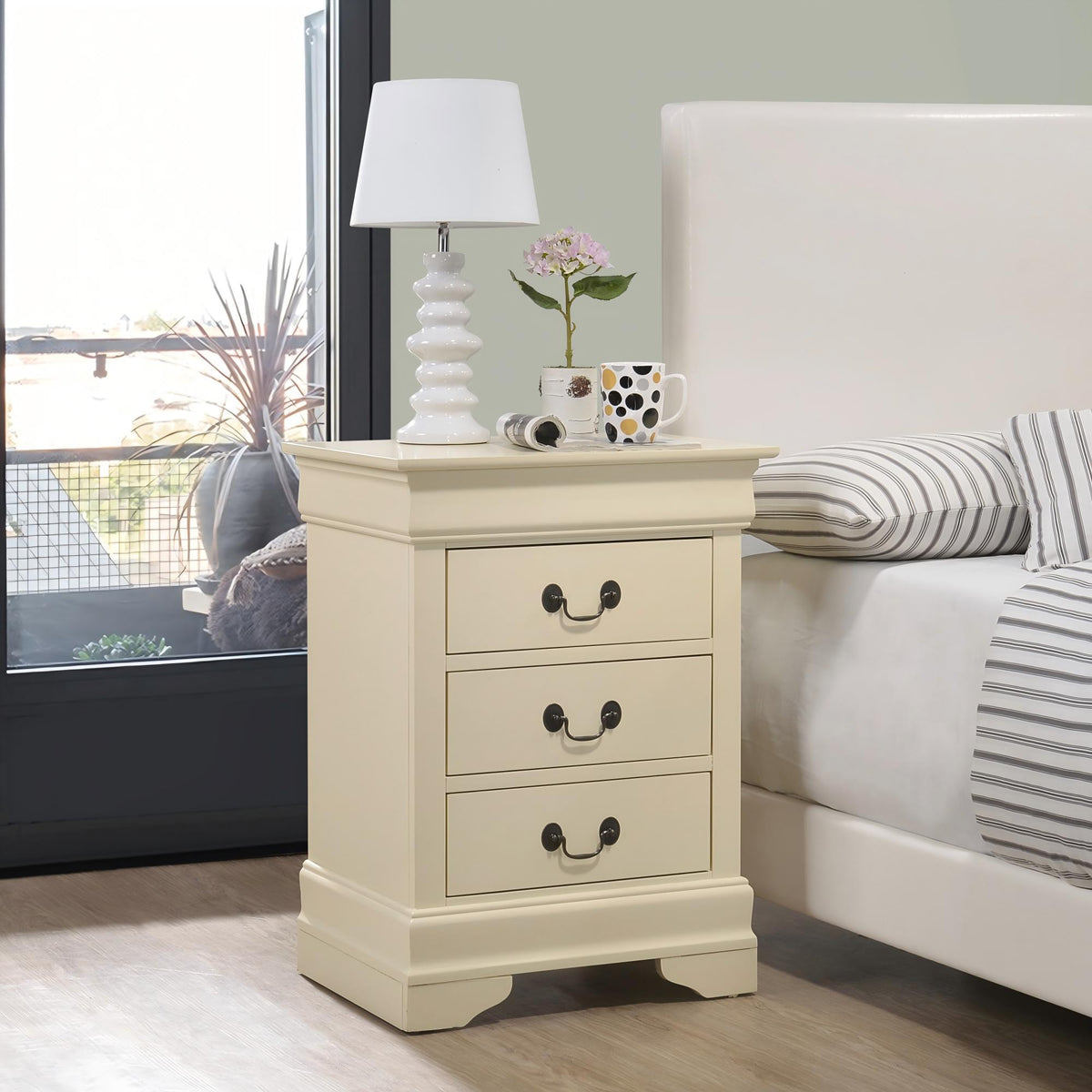 Louis Phillipe Wood Nightstand with Storage Drawers - Multiple Colors